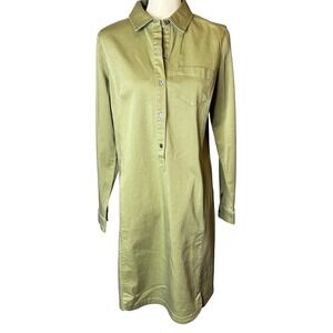J.Jill Live-in-Chino Tall Olive Green Cotton Blend Shirt Dress Size 8 Roll Tab